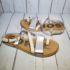 Sorel Sandal Ella Flat Criss Cross Leather Womens Size 10.5 Slingback Metallic